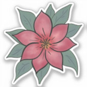 Decoratieve Elegante Rode Bloem Sticker (Voorkant)