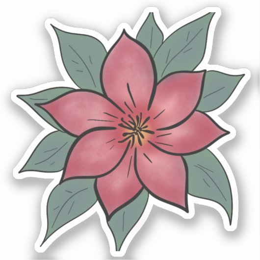 Decoratieve Elegante Rode Bloem Sticker (Voorkant)