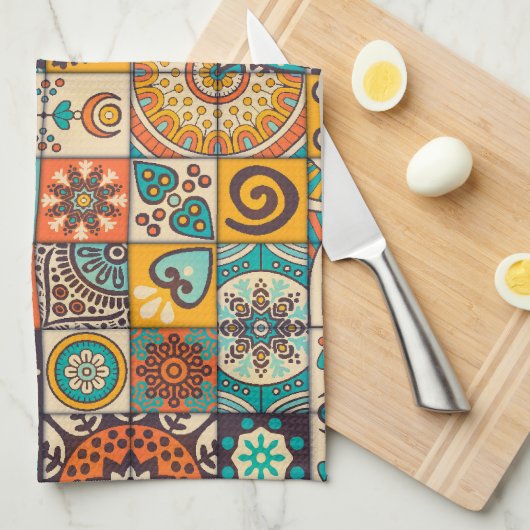 Decoratieve elementen: handgetekend patroon theedoek (Quarter Fold)