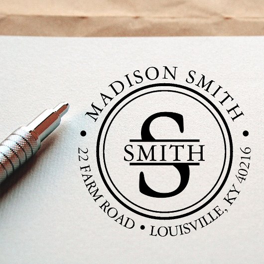 Decoratieve familienaam Cirkel Monogram adres Zelfinktende Stempel