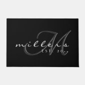 Decoratieve familienaam en monogram | Zwart-wit Deurmat (Voorkant)
