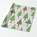 Decoratieve feestelijke groene kerstbomen patroon cadeaupapier<br><div class="desc">Dit is een schattig feestelijk kerstgroen boompatroon versierd met kleurrijke ornamenten,  lijnen,  sterretjes en strepen</div>