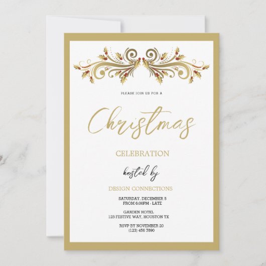 Decoratieve feestelijke Holly wervelt Kerstmis Kaart (Voorkant)