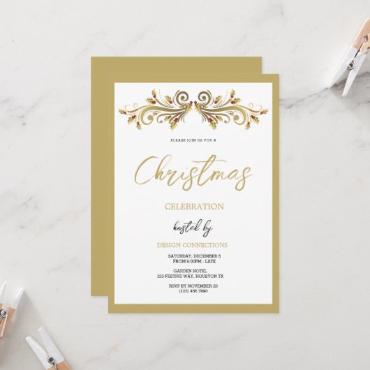 Decoratieve feestelijke Holly wervelt Kerstmis Kaart (Voorkant / Achterkant in situ)