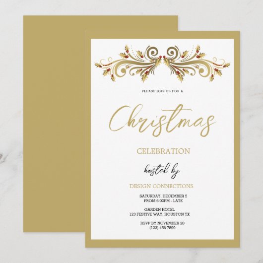 Decoratieve feestelijke Holly wervelt Kerstmis Kaart (Voorkant / Achterkant)