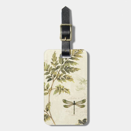 Decoratieve Ferns en een Dragonfly Bagagelabel (Voorkant verticaal)