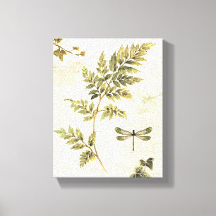 Decoratieve Ferns en een Dragonfly Canvas Afdruk