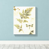 Decoratieve Ferns en een Dragonfly Canvas Afdruk (Insitu (Houten vloer))