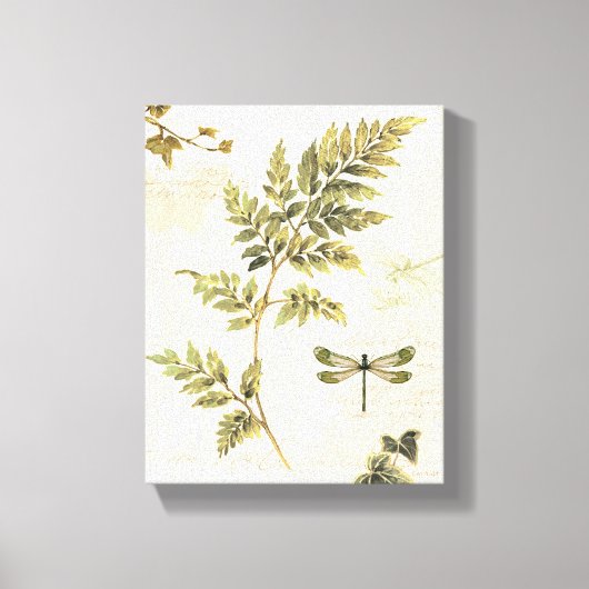 Decoratieve Ferns en een Dragonfly Canvas Afdruk (Voorkant)
