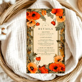 Decoratieve Floral Art Nouveau Poppy Wedding Informatiekaartje