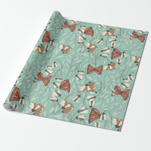 Decoratieve Floral/Butterflies Cadeaupapier (Uitgerold)