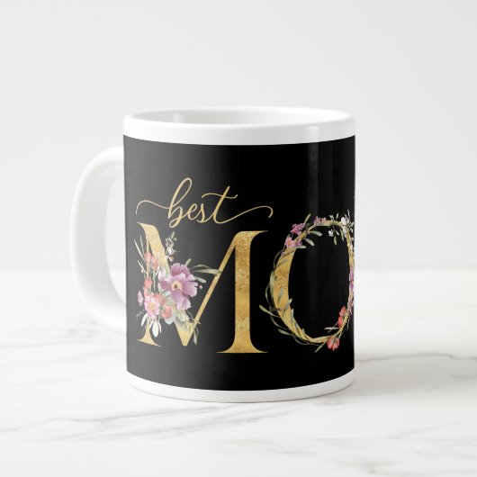 Decoratieve Floral MOM Best Ever Script Moederdag Grote Koffiekop (Links)