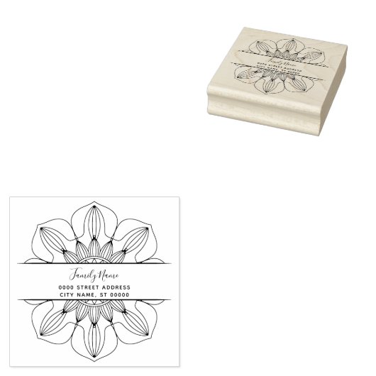 Decoratieve Floral Retour Adres Rubber Stamp Rubberstempel (Gestempeld)