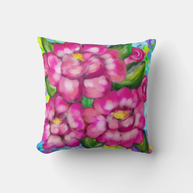 DECORATIEVE FLORALE CUSHION, PINKROSES KUSSEN (Voorkant)
