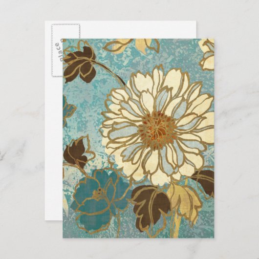 Decoratieve Florals in blauw en wit Briefkaart (Voorkant / Achterkant)