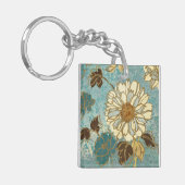 Decoratieve Florals in blauw en wit Sleutelhanger (Voorkant Links)