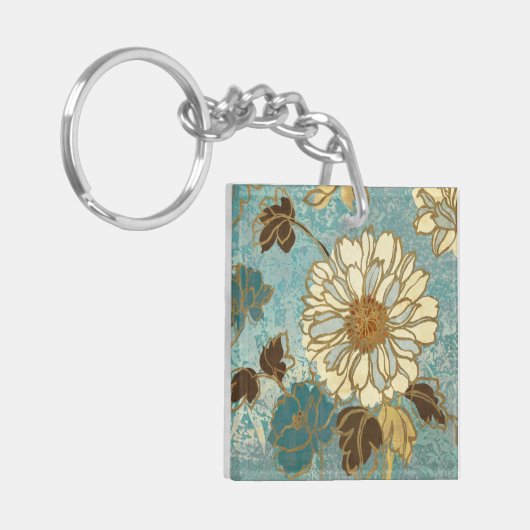 Decoratieve Florals in blauw en wit Sleutelhanger (Voorkant Links)
