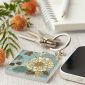Decoratieve Florals in blauw en wit Sleutelhanger (Voorkant Rechts)