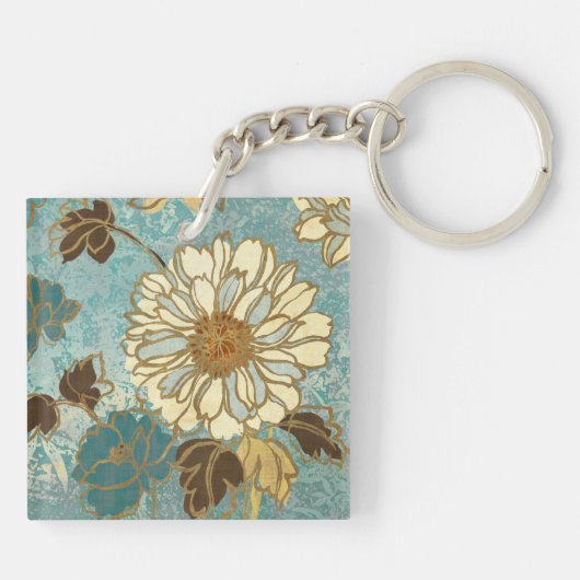 Decoratieve Florals in blauw en wit Sleutelhanger (Achterkant)