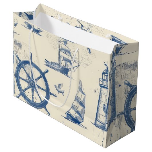 Decoratieve geschenktas met mariene elementen groot cadeauzakje (Voorkant Gekanteld)