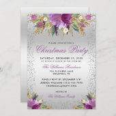 Decoratieve glitter bloemen, zilveren kerstfeest kaart (Voorkant / Achterkant)