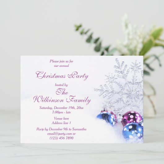 Decoratieve Glitter Sneeuwvlok & Feestelijke Baubl Kaart (Staand voorkant)