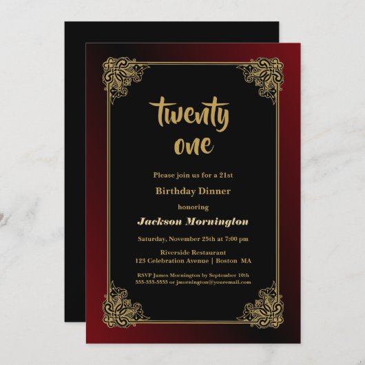 Decoratieve Gold Border 21e verjaardag Dinner Part Kaart (Voorkant / Achterkant)