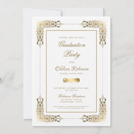 Decoratieve Gold Border Graduation Party Kaart (Voorkant)