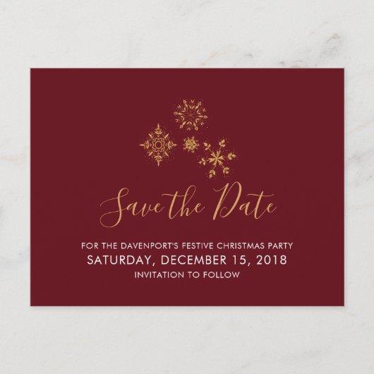 Decoratieve Golden Snowflakes besparen de datum Briefkaart (Voorkant)