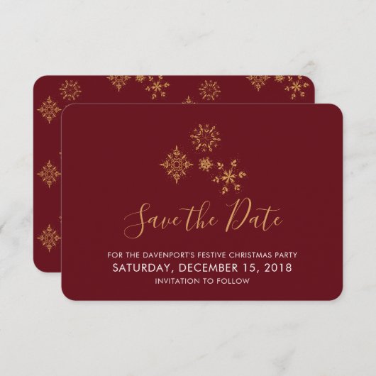 Decoratieve Golden Snowflakes besparen de datum Kaart (Voorkant / Achterkant)