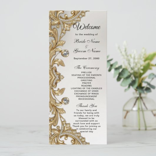 Decoratieve gouden bruiloft programmakaart (Staand voorkant)