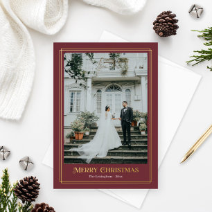 Decoratieve gouden en Merlot Red-fotogrens Folie Feestdagenkaart