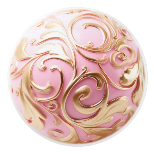 Decoratieve gouden filigraan op  roze bol keramische knop (Voorkant)