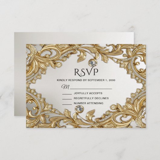 Decoratieve gouden RSVP-kaart RSVP Kaartje (Voorkant / Achterkant)
