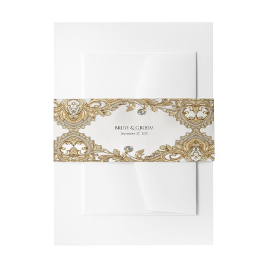 Decoratieve gouden uitnodiging buikband uitnodigingen wikkel (Voorkant Voorbeeld)