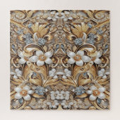 Decoratieve Gouden Witte Bloemen Jigsaw Puzzel (Verticaal)