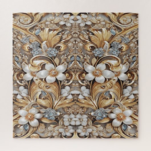 Decoratieve Gouden Witte Bloemen Jigsaw Puzzel (Verticaal)