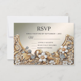 Decoratieve Gouden Witte Bloemen RSVP-Kaart RSVP Kaartje