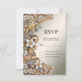Decoratieve Gouden Witte Bloemen RSVP-Kaart RSVP Kaartje (Voorkant)