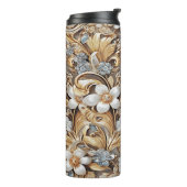 Decoratieve Gouden Witte Bloemen Thermische Tumble Thermosbeker (Gedraaid links)