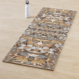 Decoratieve gouden witte bloemen yoga mat