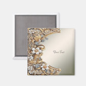 Decoratieve gouden witte bloemmagneet magneet (Voorkant / Achterkant)