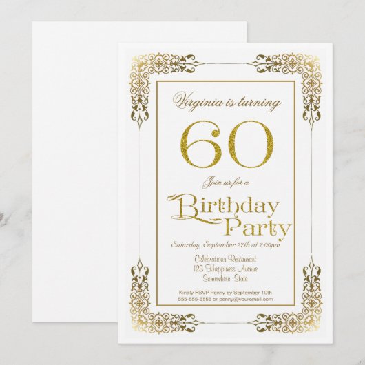 Decoratieve goudgrens 60e verjaardag kaart (Voorkant / Achterkant)
