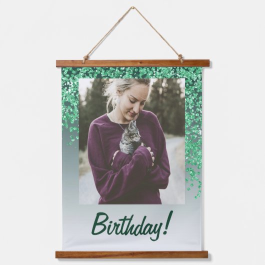 Decoratieve Green Glitter 2 foto's 100e verjaardag Hangend Wandkleed (Voorkant 3)