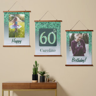 Decoratieve Green Glitter 2 foto's 60e verjaardag Hangend Wandkleed