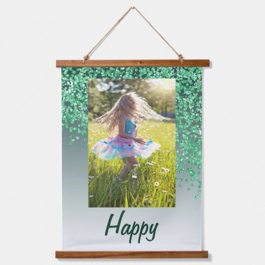 Decoratieve Green Glitter 2 foto's 80ste verjaarda Hangend Wandkleed (Voorkant)