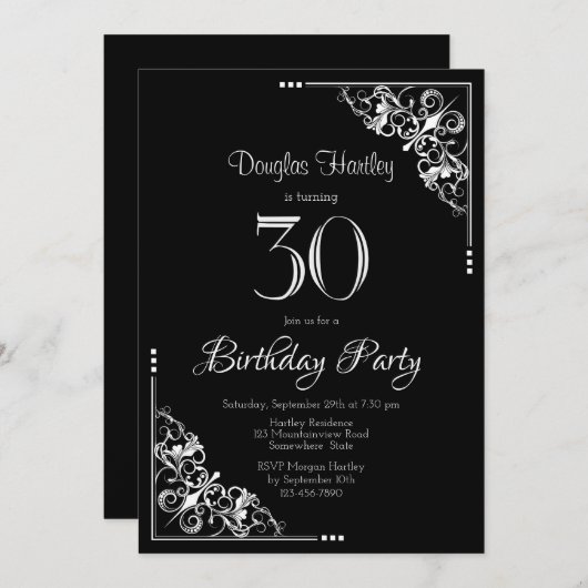Decoratieve grens 30e verjaardagsfeest kaart (Voorkant / Achterkant)