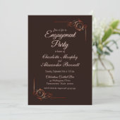 Decoratieve grens Chocolate Brown Engagement Party Kaart (Staand voorkant)