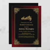 Decoratieve grens Rood Zwart 90e verjaardag Partij Kaart (Voorkant / Achterkant)