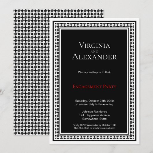 Decoratieve grens zwarte en witte partij kaart (Voorkant / Achterkant)